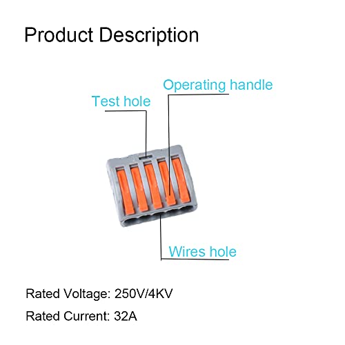 Glutoad 60 Pcs Lever Wire Connectors, Compact Splicing Wire Connector Push-In, 2 3 5 Port Electrical Connectors Assortment Kit, For Quick Connect 28-12 Awg (Orange) #TOP3