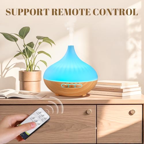 AESHORY 500ml Aroma Diffuser Mit 12 x 5ml Ätherische Öle, Ultraschall Aromatherapie Diffuser Luftbefeuchter, 7 Farbigem LED Licht, 4 Timer, Fernbedienung – Bild 2