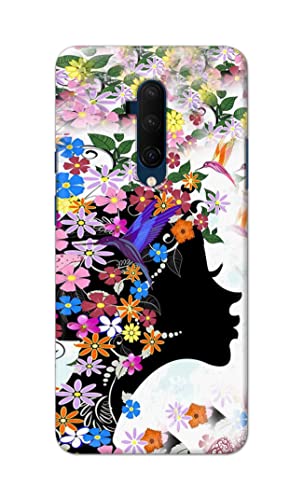 Image of Printed Hard Back Cover Case for OnePlus 7T Pro | OnePlus 7 Pro Back Cover (Floral Hairstyle Girl) -1803