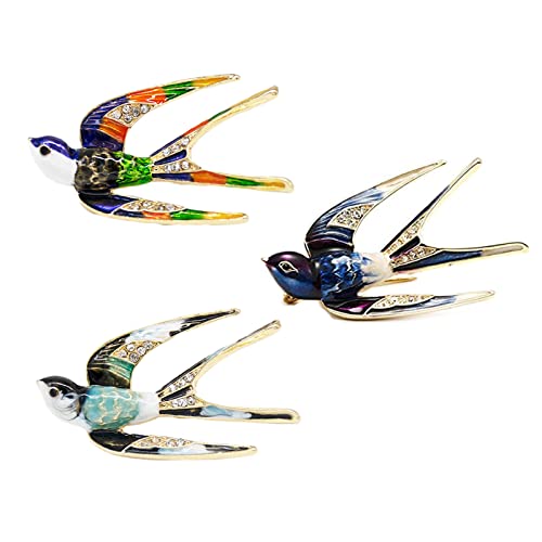 3 Pièces Hirondelle Broche en Cristal, Forme d'Animal Coloré - Pour Fête, Décoration Robe, Chemises, Vestes, Écharpes (3 Couleurs)