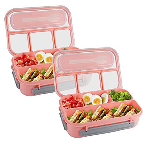 Bento Lunch Box, 2 Sets Bento Box Adult Lunch Box, Lunch Containers For Students/Adults, 5 Cup Bento Boxes With 4 Compartments&Fork, Leak-Proof, Microwave/Dishwasher/Freezer Safe, Pink #TOP3