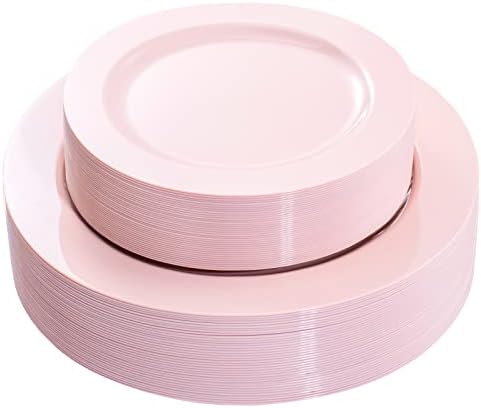 FLOWERCAT 60PCS Pink Plastic Plates - Heavy Duty Pink Plates Disposable for Party/Wedding - Include 30PCS 10.25inch Pink Dinner Plates and 30PCS 7.5inch Pink Dessert/Salad Plates for Easter