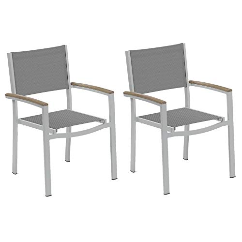 Oxford Garden - Travira Collection Aluminum Frame With Vintage Tekwood Armcaps Sling Arm Chair (Set Of 2), Titanium #TOP20