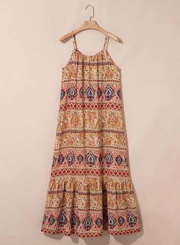 Image of Dokotoo Women Summer Dresses Scoop Neck Ruffle Flowy Boho Maxi Dress