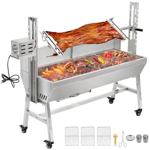 TRVFPON Rotisserie Grill with Windbreak 46 Inch Pig Roaster Rotisserie with 40W Electric Motor and 176 LBS Capacity Charcoal Grill for BBQ Camping Party Outdoor Cooking
