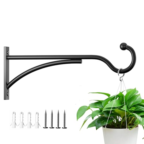 saffruff 11 Inch Heavy Duty Plant Hangers Outdoor Metal Plant Brackets for Hanging Baskets Plant Wall Hooks for Bird Feeders Wind Chimes & Lanterns Premium Metal Hooks Matte Black 30lbs Capacity