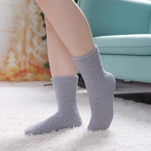 Image of LINEMIN Womens Fuzzy Socks Cozy Fluffy Winter Warm Slipper Socks Microfiber Soft Home Sleeping Socks