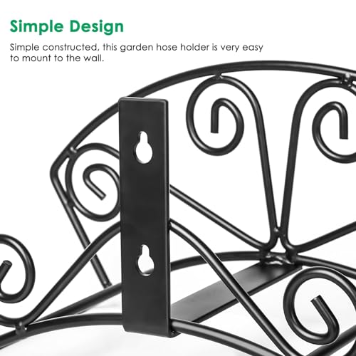 Image of TomCare Garden Hose Holder Heavy Duty Water Hose Holder Solid Metal Hose Hanger Wall Mount Decorative Durable Garden Hose Storage Hose Reel Hose Organizer for Outside Yard, Black