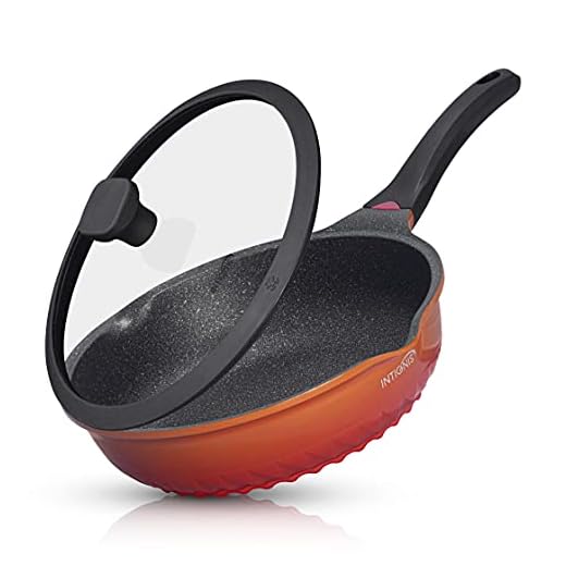 Sartén Anti-Rayado - 28cm sartén profunda, revestimiento de piedra alemana Greblon - Sartén de inducción libre de químicos (Orange)