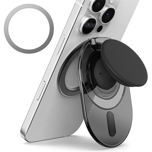 Sinjimoru Telefoongreepstandaard, compatibel met MagSafe, inclusief adapterring, 3000G standaard voor iPhone 16/15/14/13/12. M-Tap Tok Stand Clear Black