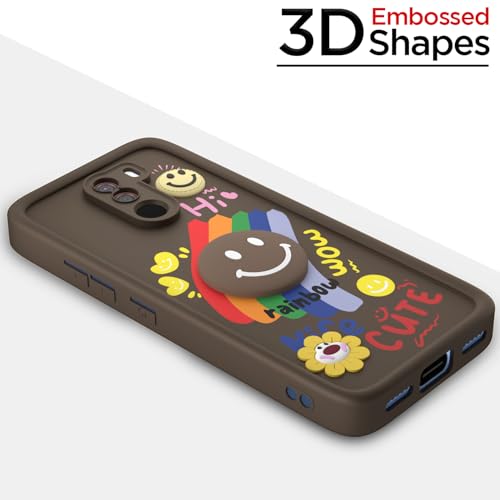 Image of Pikkme Back Cover for Poco F1 | Soft Silicone| Cute Rainbow Smile & 3D Cartoon Flower Design | Shockproof Raised Camera Protection Bumper Case (Brown)