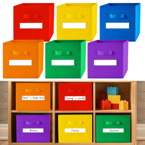 6 Pcs Colorful Cube Storage Bin 11in Rainbow Fabric Cube Basket w...