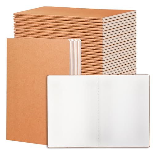 miikoul 24 Pack Blank Kraft Notebooks, 8.3"x5.5" A5 Small Journal Bulk Blank Notebooks 80 Gsm Unlined with 60 Pages A5 Subject Notebooks Traveler Journal Set for Adult Students Office School Supplies