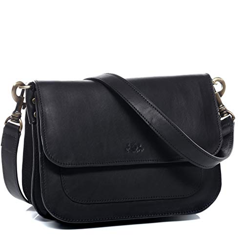 SID & VAIN Women's Fran Black Leather Shoulder Bag & Cross-Body Bag, 10.4 x 7.2 x 3.6 Inches, Handbag2