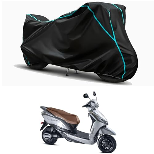 Image of Waterproof Bike Body Cover Compatible for | Ampere Magnus Pro | Taffeta Fabric, Sky Piping Design, Bottom Elastic Fit | Dustproof, Sun UV & Rain Protection for All Weather.