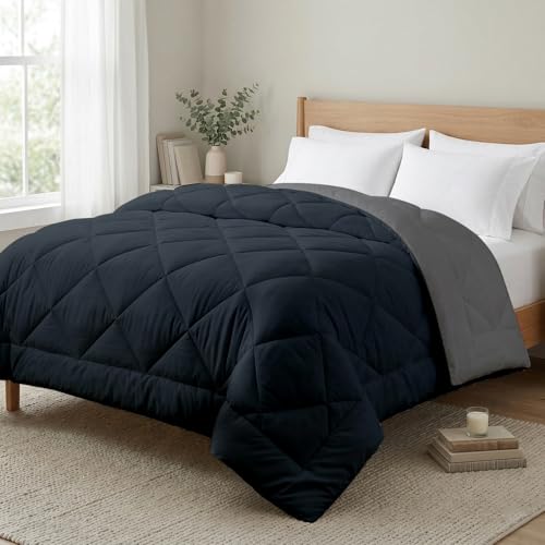 Image of AYKA Reversible AC Comforter 150 GSM Lightweight Microfiber Summer Blanket for Double Bed (90x100 Inches) | Soft Cooling Quilt, Breathable All Season Duvet for AC Room | Charcoal & Grey