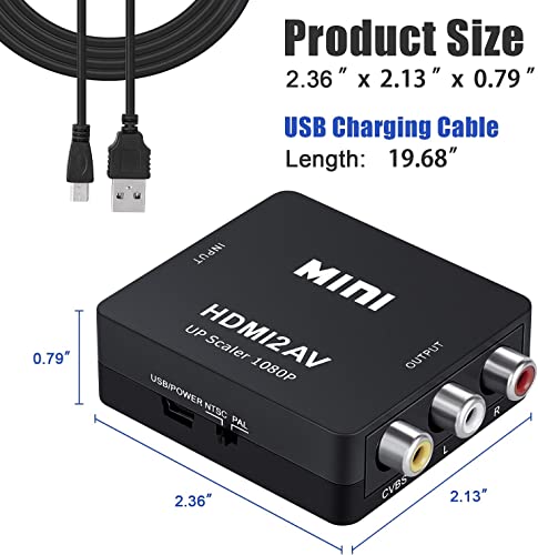 Image of Uplayteck HDMI to AV Converter, HDMI to RCA Adapter, 1080p HDMI to AV 3RCA CVBs Composite Video Audio Adapter for TV /VHS /VCR /DVD /PC /Blue-Ray DVD