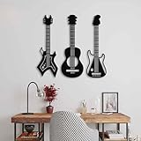 KAWA METALWORKS Decoración de pared de metal para guitarra, juego de 3 piezas de arte de pared de música, arte de pared de metal moderno, decoración de pared de metal para los amantes de la música