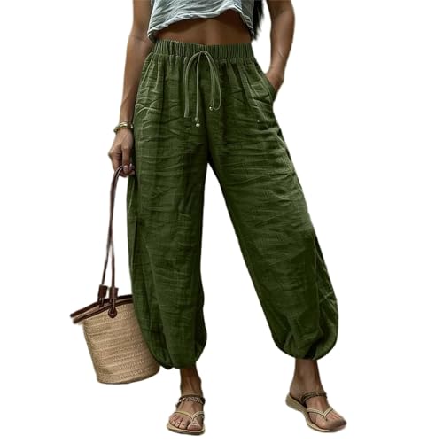 2026 Pantalon Lin Femme Fluide Décontractée Ample Pantalon Sarouel en Coton et Lin pour Femmes Leger Respirant Jogging Pantalons Chic et Elegant Pantacourt...