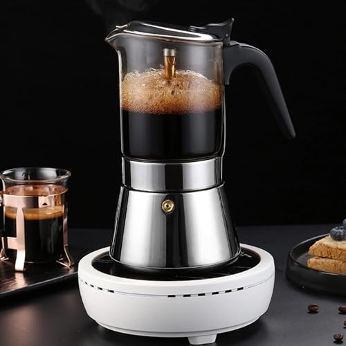 Image of Saiyam Classic Stovetop Espresso Maker for Great Flavored Strong Espresso 4 Espresso Cup Classic Italian Style Espresso Moka Pot Borosilicate Glass and Stainless Steel Built(200ml, Silver)