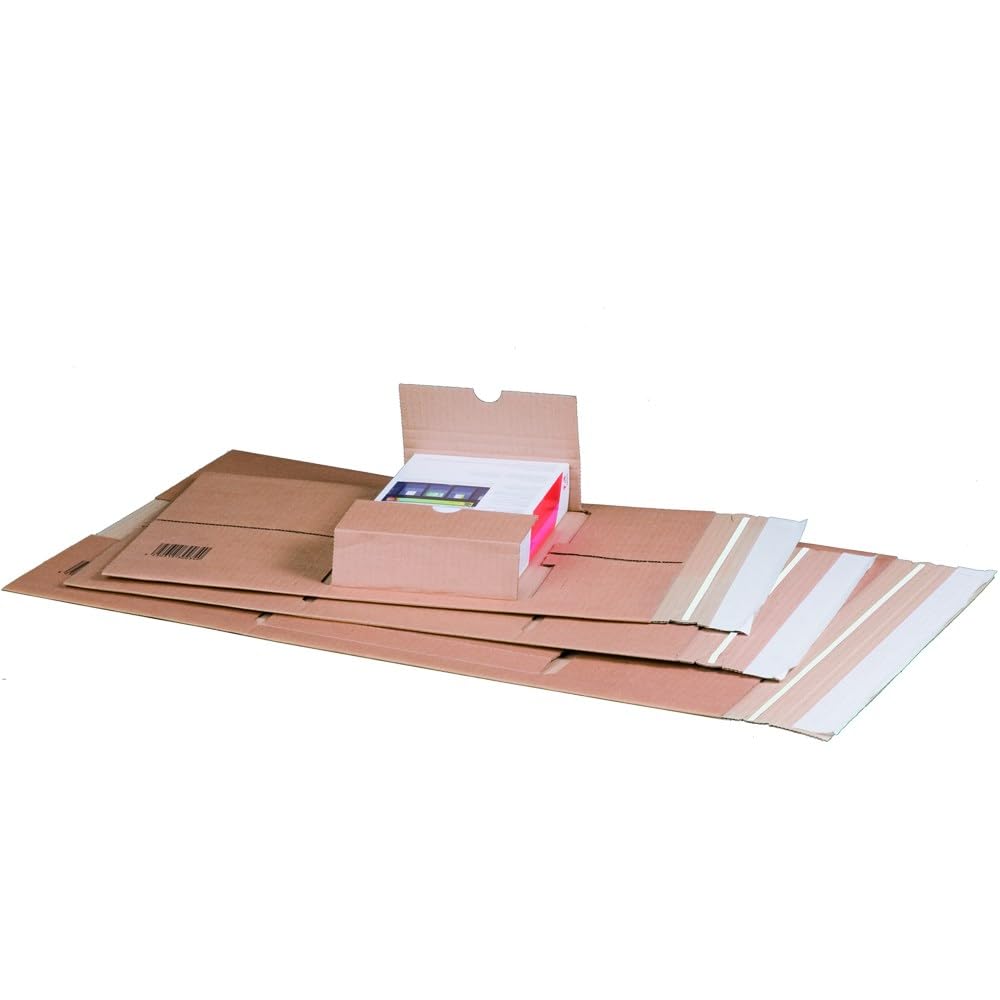 PROREGAL Mega Deal 100x Universalverpackung A4 | LxBxH 305x235x92 mm | mittige Aufnahme | mit Selbstklebeverschluss & Aufreißfaden | variable Füllhöhe | portooptimiert | braun | Wickelverpackung