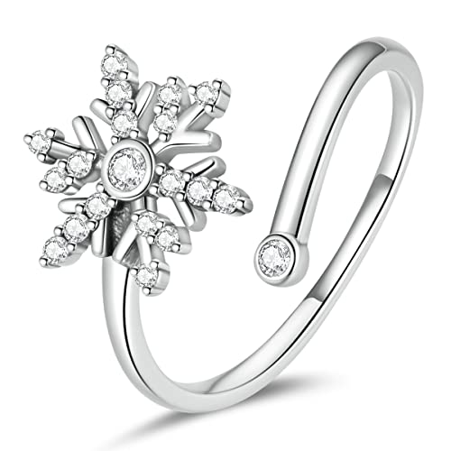 Anillo de plata 925, anillo de plata de ley 925 para mujer, anillos de copo de nieve ajustables, anillos de cristal geométricos para mujer, compromiso de lujo