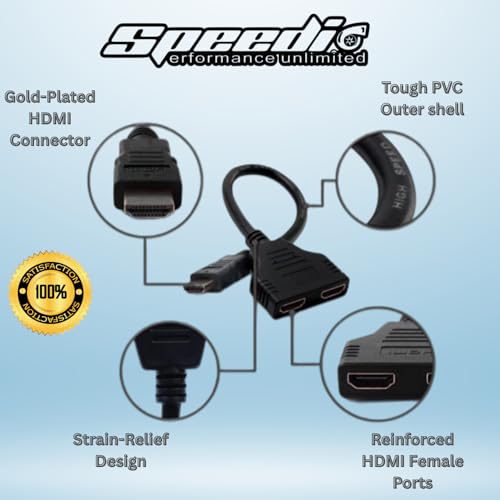 Image of Speedio HDMI Splitter Y Cable 1 in 2 Out - Screen Mirroring with Dual HDMI Port Adapter for Full HD 1080p, 3D, HDTV, PS4, Xbox, Laptop, Monitor, Projector - Pack of (2)