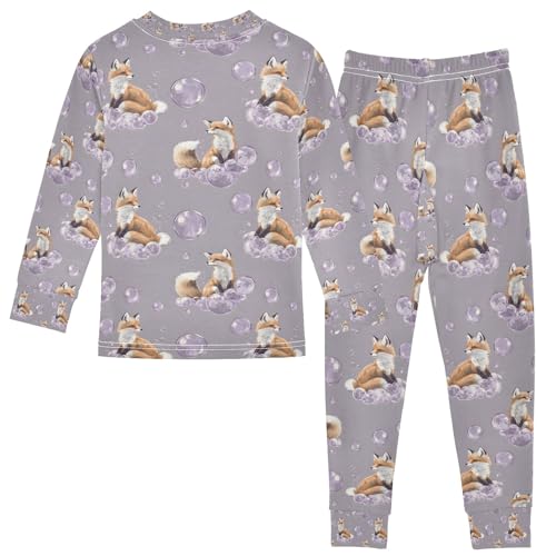 senya Fox Dream Bubble Pajamas Set Long Sleeve Soft Cotton Sleepwear 2 Piece2