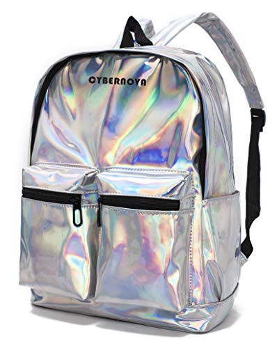 CYBERNOVA Mochila de Cuero de la PU de la Manera holográfica Bling Glitter Daypack Casual
