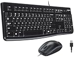 Logitech MK120 Wired Keyboard and Mouse Combo for Windows, Optical Wired Mouse, Full-Size Keyboard, USB Plug-and-Play, Compatible with PC, Laptop - Black