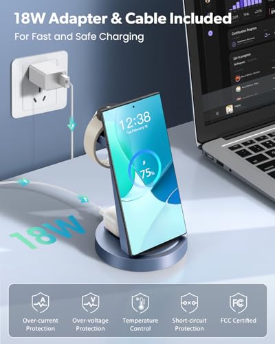 Image of Wireless Charger for Samsung: 3 in 1 Wireless Charging Station for Samsung Galaxy Watch 8 7 6 5 4 3 Pro Classic Galaxy Buds - Charger Dock Stand for S26 S25 S24 Ultra S23 S22 S21 Note Z Fold Android