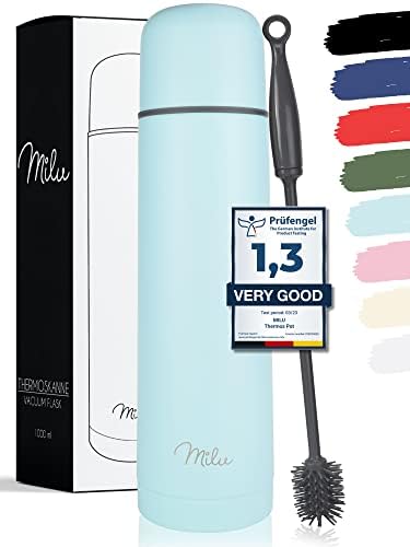 Milu Termos butelka termos kolba termos butelka izolowana 1L, 750ml, 500ml - izolowana butelka do picia ze stali nierdzewnej, 100% szczelność, podwójna izolacja ściany (Czarny, 500 ml)