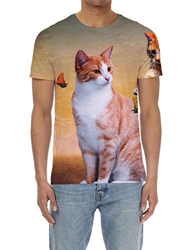 Men T-Shirts, Fashion Funny 3D Cute Cat Butterfly Printed Short Sleeve Shirts Round Neck 3D Print Tees T-Shirt For Men #TOP1