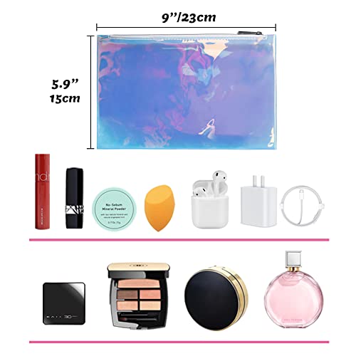 Besharppin Holographic Cosmetic Bags, 3Pcs Iridescent Makeup Pouches With Zipper For Home Office Purse Diaper Bag #TOP2