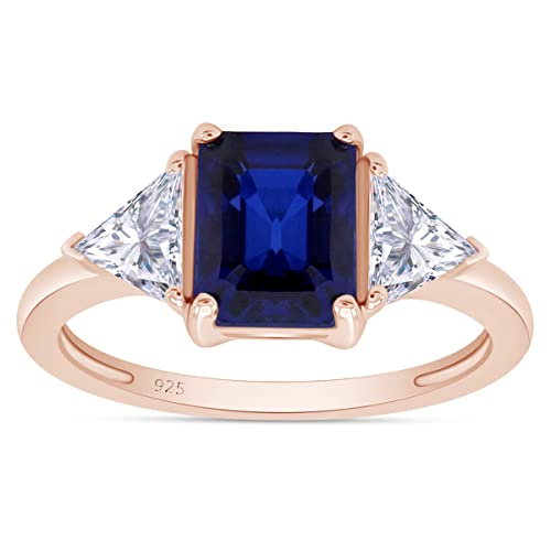 AFFY 14k Gold Plated 925 Sterling Silver Emerald Cut Blue Sapphire With Trillion White Topaz Ring for Women Statement Jewelry, Mother's Day Gift For Her, Metal, Sapphire