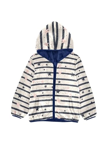 Stars Dots Stripes Girls Fleece Jacket Girls Fall Jacket Boys Coats Zip Up Hoodie Children Sherpa Warm Outerwear 2-10T