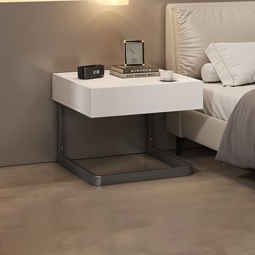 FVPJUXSG Mesitas de noche, mesitas de noche con cajón y compartimento abierto, mesa auxiliar para dormitorio y sala de estar (color: blanco crema)