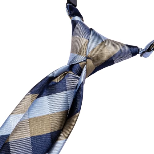 Image of Hi-Tie Boys Tie Pre-Tied Pocket Square Set Adjustable Kids Neckties Age 7-11 Years School UniForm Graduation