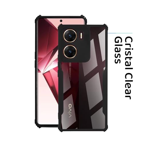 Image of Polycarbonate Crystal Clear Back Cover Case for Vivo V29E 5G | 360 Degree Protection | Shock Proof Design | Transparent Back Cover for Vivo V29E 5G - Black Bumper