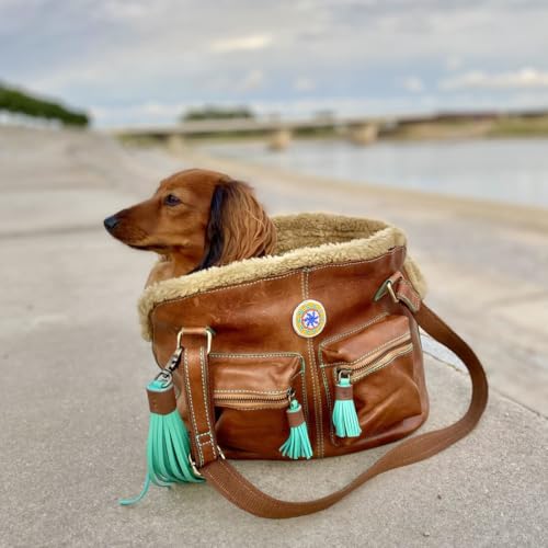 Dog with a Mission - Hundetasche | Hundetragetasche für kleine Hunde | Welpentasche | Transporttasche | Hundereisetasche | Blondie | Braun -|Leder - Einheitsgröße 32 x 20 x 27 cm