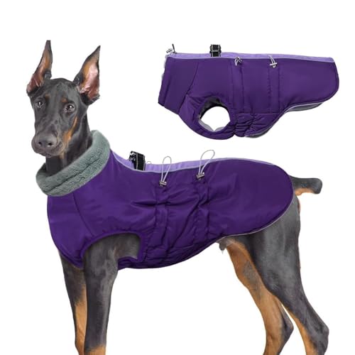 厚手のフリース犬用冬用ジャケット、防水ハーネス内蔵の暖かい犬用コート、ペット用冬用ラペルジャケット、中型犬用反射防水犬用コート,M