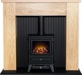 Adam New England Stove Fireplace in Oak & Black with Hudson Electric Stove, 48 Inch