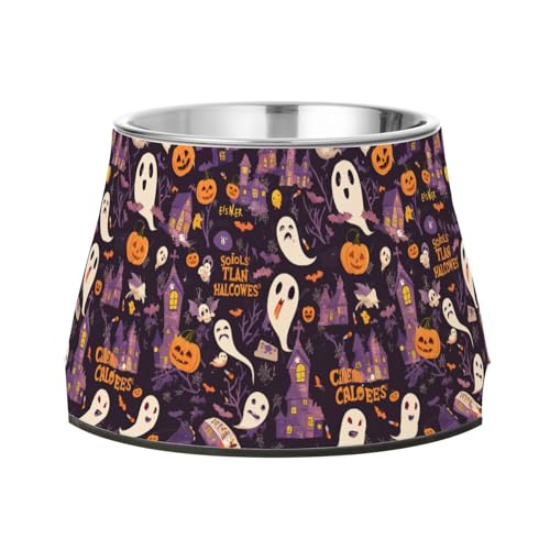 Halloween Schädel Fledermaus Boos Krähen-Futterspender Hundenäpfe Erhöhter Edelstahl Erhöhter Katzennapf für langsames Füttern von Katzen verlangsamen Fressen