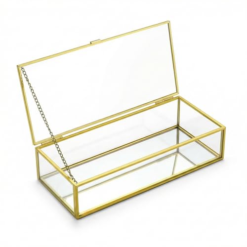QWORK® Scatola decorativa vintage dorata, organizer rettangolare trasparente, 23.3 * 10 * 5.3 cm, per organizzatore di gioielli
