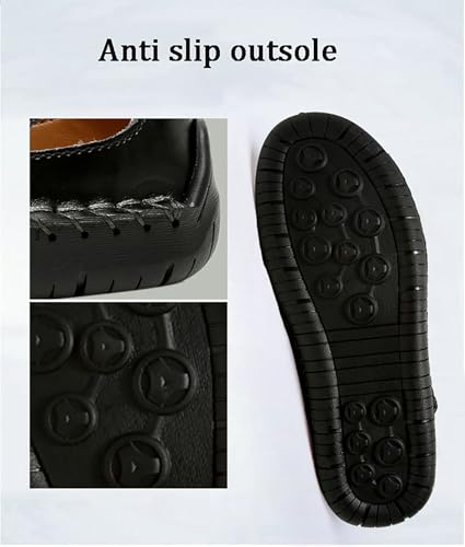 Men's Leather Hollow Out Hook Loop Flat Fisherman Sandals Closed Toe Head Soft Bottom Wading Sandals3