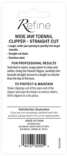 REFINE Wide Jaw Straight Cut Toenail Clipper, Stainless Steel, 2 Count