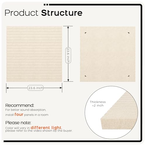 BUBOS Acoustic Wall Panels, 2-Pack 23.6 x 23.6 x 2 Inch Decorative Soundproof Panels, Dual-Mount Noise Reduction Wall Decor for Studio, Office & Home Theater (Sona Block Beige, 23.6 * 23.6 Inches) by BUBOS - Used condition - Image 2