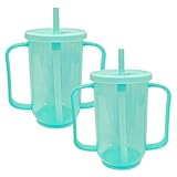 2 Pack Adult Sippy Cups for Elderly 12oz No Spill Cup for Adults Dysphagia Cups with 2 Handles Straw for Disabled Patients Limited Mobility