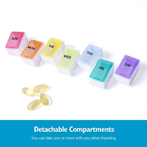 Motech Versatile 7 Day Rainbow Detachable Travel Pill Organizer Weekly Vacation Medicine Planner Portable Colored Daily Medication Box for Vitamins Fish Oil Supplements