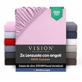 VISION Lenzuolo con angoli - 100% cotone - Confezione da 2 - Per letto singolo (90 x 200 cm) - Angoli elastici - Adatto a materassi fino a 30 cm - Oeko-Tex - Lavabile in lavatrice - Colore: rosa